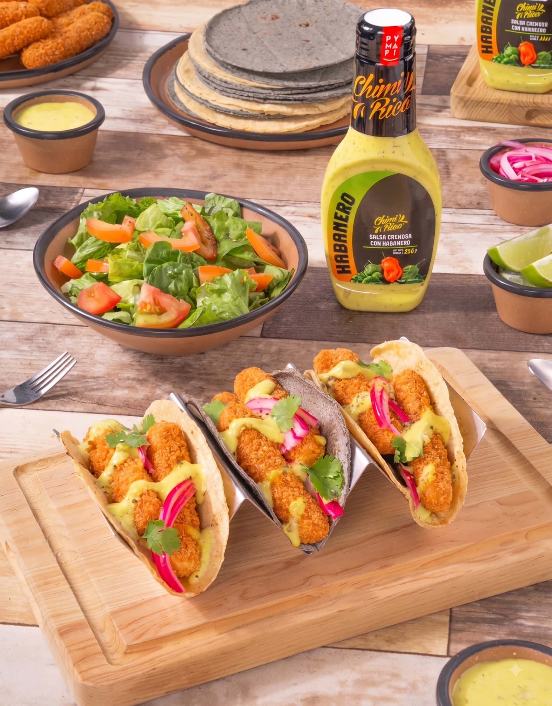 Baja-Style Beer-Battered Fish Tacos with ChimiRica Green Habanero Sauce